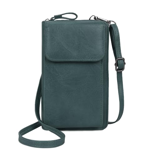 Youjaree Damen-Handy-Geldbörse, Geldbörse, kleine Umhängetasche, Leder, Schultertasche mit Kartenschlitz, Blau von Youjaree
