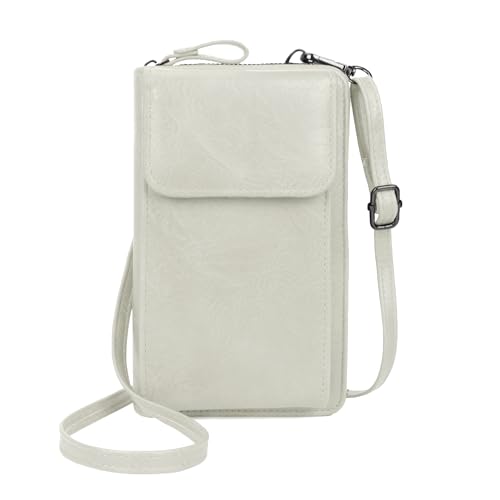 Youjaree Damen-Handy-Geldbörse, Geldbörse, kleine Umhängetasche, Leder, Schultertasche mit Kartenschlitz, Weiss/opulenter Garten, Classit von Youjaree