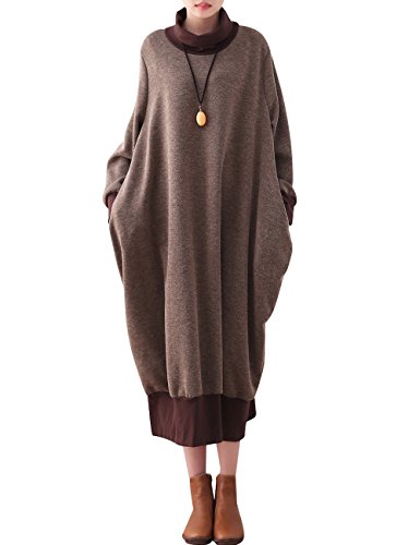 Youlee Dame Winter Herbst Hoher Hals Plus Size Jumper Kleid Coffee von Youlee