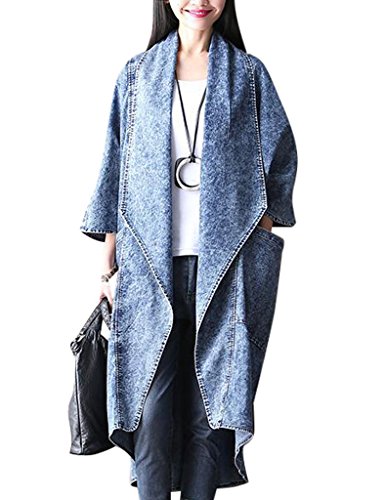 Youlee Damen Batwing Ärmel Cardigan Denim Mantel von Youlee