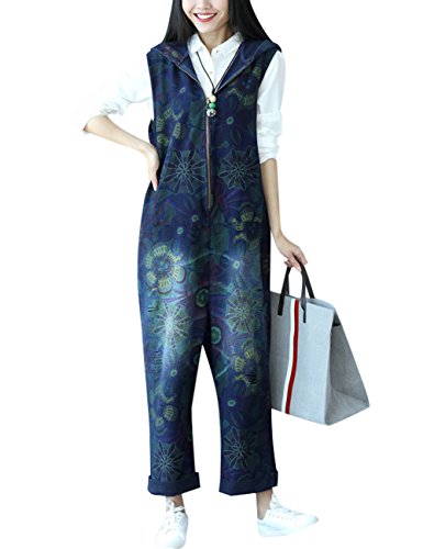Youlee Damen Breites Bein Denim Overalls Retro Beiläufig Latzhose Style 1 Dark Blue Youlee Damen Breites Bein Denim Overalls Retro Beiläufig Latzhose Style 1 Dark Blue von Youlee