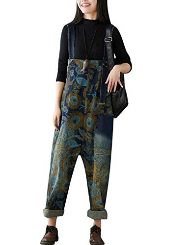 Youlee Damen Breites Bein Denim Overalls Retro Beiläufig Latzhose Style 5 Dark Blue von Youlee