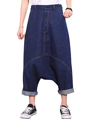 Youlee Damen Drop Gabelung Jeans Hose Haremshose Blue M von Youlee