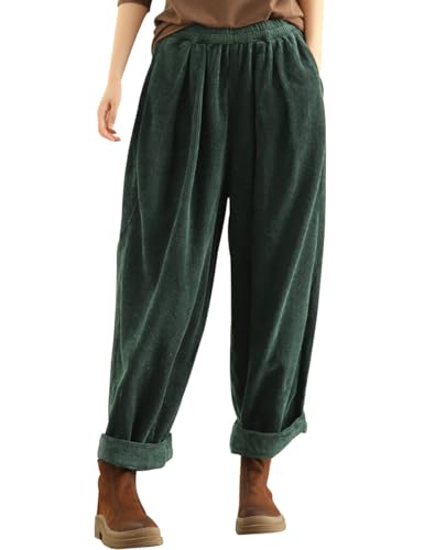 Youlee Damen Elastische Taille Cordhose Haremshose für den Winter Green L von Youlee