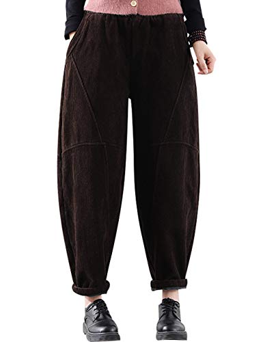 Youlee Damen Elastische Taille Haremshose Baumwolle Cordhosen Deep Coffee von Youlee