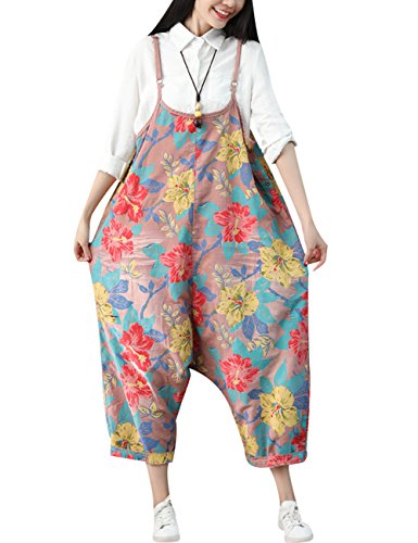 Youlee Damen Gedruckt Riemchen Overalls Casual Strampler Denim Latzhose Style 2 Pink von Youlee