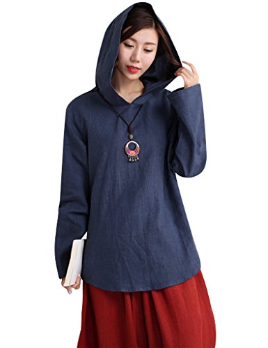 Youlee Damen Herbst Solid Color Leinen Hoodie Grau Blau XL von Youlee