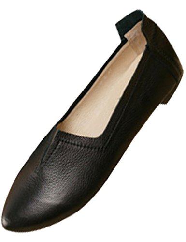 Youlee Damen Höcker Schuhe Leder handgefertigt Flache Schuhe Schwarz EU 34/CH 35 von Youlee