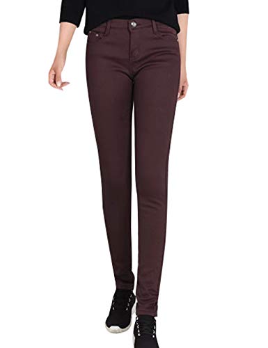 Youlee Damen Hohe Taille Schmale Jeans Skinny Hose mit Taschen Coffee M von Youlee