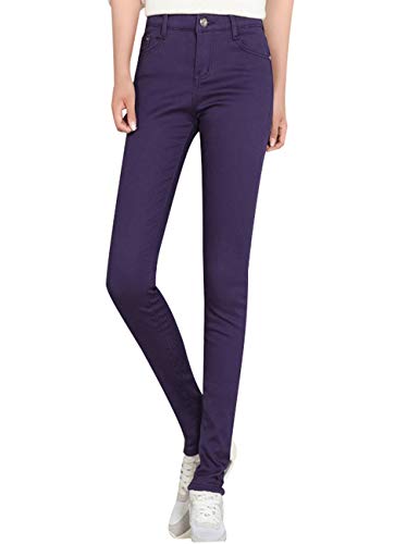 Youlee Damen Hohe Taille Schmale Jeans Skinny Hose mit Taschen Dark Purple XL von Youlee
