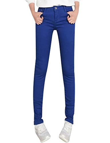 Youlee Damen Hohe Taille Schmale Jeans Skinny Hose mit Taschen Royal Blue L von Youlee