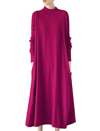 Youlee Damen Jahrgang Langarm Einfarbiges Pulloverkleid Stehkragen Pullover Kleider Purple von Youlee