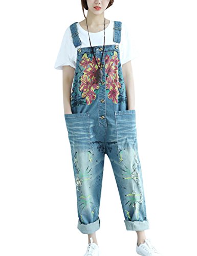 Youlee Damen Sommer Breites Bein Hose Denim Latzhose Overall Hosen Style 10 Blue von Youlee