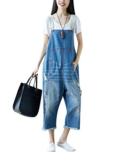 Youlee Damen Sommer Breites Bein Hose Denim Latzhose Overall Hosen Style 24 von Youlee