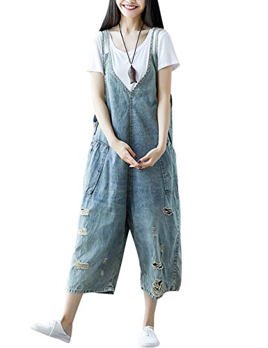 Youlee Damen Sommer Breites Bein Hose Denim Latzhose Overall Hosen Style 25 von Youlee