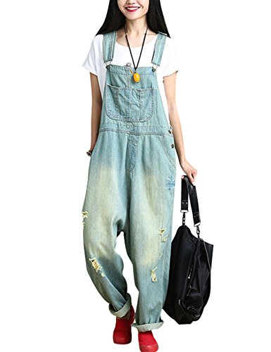 Youlee Damen Sommer Breites Bein Hose Denim Latzhose Overall Hosen Style 8 Light Blue von Youlee