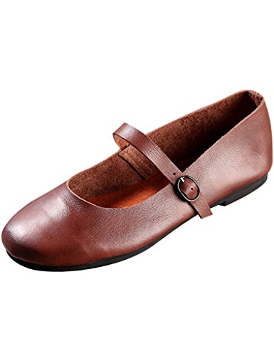 Youlee Damen Sommer Frühling Jahrgang Mary Janes Lederschuhe Coffee UK 4-4.5/CH 38 von Youlee
