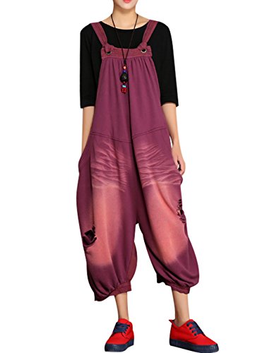 Youlee Damen Sommer Frühling Weinlese Overalls Baumwolle Overall Latzhose mit Taschen Style 5 Burgundy von Youlee