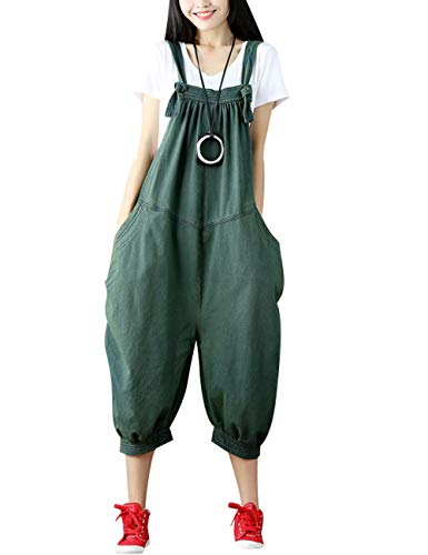 Youlee Damen Strappy Overalls Beiläufig Overall Baumwolle Latzhose Style 4 Green von Youlee