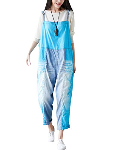 Youlee Damen Verstellbarer Riemen Denim Overalls Harem Latzhose mit weitem Bein Strampelhöschen Style 1 Blue von Youlee