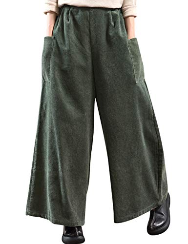 Youlee Damen Winter Elastische Taille Cordhose Hose mit weitem Bein Style 1 Dark Green von Youlee