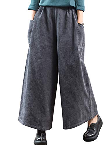 Youlee Damen Winter Elastische Taille Cordhose Hose mit weitem Bein Style 1 Deep Grey von Youlee