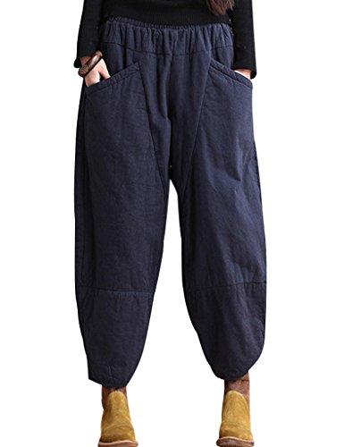 Youlee Damen Winter Elastische Taille Wärme Hosen Blau von Youlee