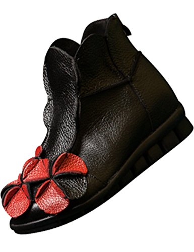 Youlee Damen Winter Herbst Blume Flache Stiefel Stiefeletten Style 2 Black UK 5.5-6 von Youlee