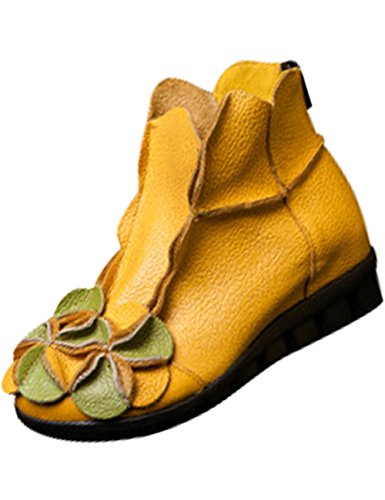 Youlee Damen Winter Herbst Blume Flache Stiefel Stiefeletten Yellow UK 5.5-6 von Youlee