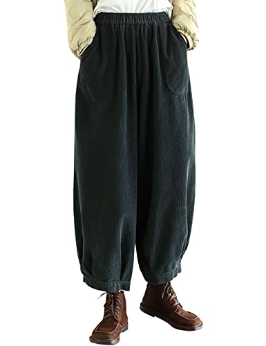 Youlee Damen Winter Herbst Elastische Taille Haremshose Cordhose Grey von Youlee