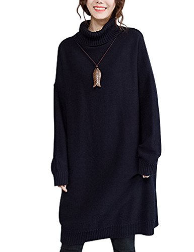 Youlee Damen Winter Herbst Hoher Hals Gestrickter Pullover Black von Youlee