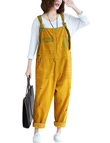 Youlee Damen Winter Herbst Verstellbarer Riemen Ärmellos Jumpsuits Latzhose mit weitem Bein Strampelhöschen Style 1 Yellow von Youlee