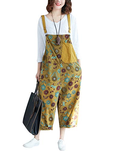 Youlee Damen Winter Herbst Verstellbarer Riemen Ärmellos Jumpsuits Latzhose mit weitem Bein Strampelhöschen Style 3 Yellow von Youlee
