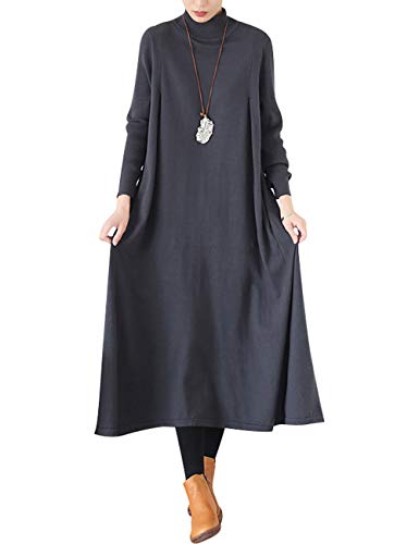 Youlee Damen Winter Herbst Wolle Pullover Kleid Langarm Maxi Kleider Style 2 Deep Grey von Youlee