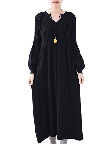 Youlee Damen Winter Herbst Wolle Pullover Kleid Langarm Maxi Kleider Style 3 Black von Youlee