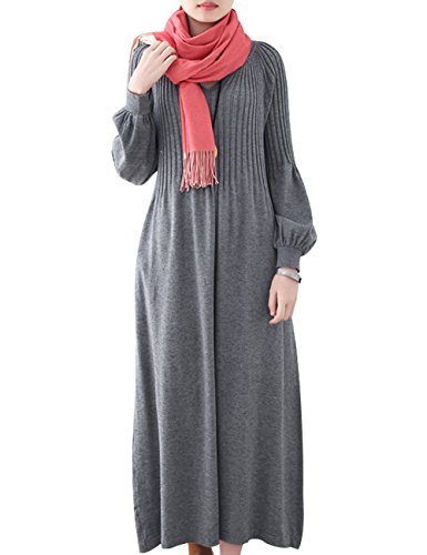 Youlee Damen Winter Herbst Wolle Pullover Kleid Langarm Maxi Kleider Style 3 Grey von Youlee