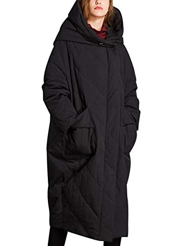 Youlee Damen Winter Warm Mantel Langer Daunenmantel Outdoor Jacke mit Kapuze Style 2 Black M von Youlee