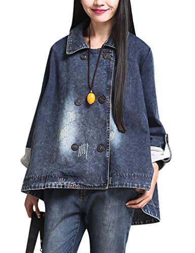 Youlee Damen Zweireihiger Mantel Irregulär Denim Trenchcoat von Youlee