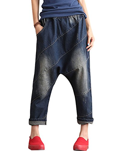 Youlee Frauen Elastische Taille Wide Leg Haremshose Loch Jeans Style 4 XL von Youlee