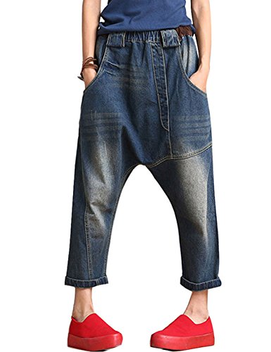 Youlee Frauen Elastische Taille Wide Leg Haremshose Loch Jeans Style 5 S von Youlee