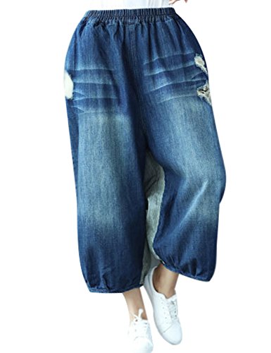 Youlee Frauen Elastische Taille Wide Leg Haremshose Loch Jeans Style 6 von Youlee