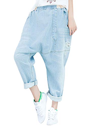 Youlee Frauen Elastische Taille Wide Leg Haremshose Loch Jeans Style 7 L von Youlee