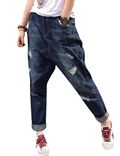 Youlee Frauen Elastische Taille Wide Leg Haremshose Loch Jeans Style 8 M von Youlee