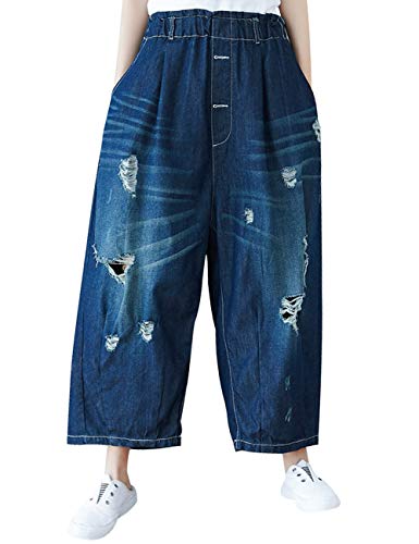Youlee Frauen Patchwork Haremshose Zerstört Jeans Wide Leg Jeans Style 3 Embroidered M von Youlee