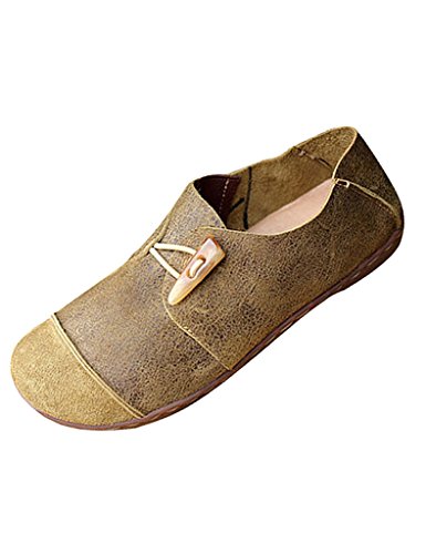 Youlee Frauen-Weinlese -Plattform-Schuh-Leder-Flache Schuhe Erbsengrün EU 37/CH 38 von Youlee