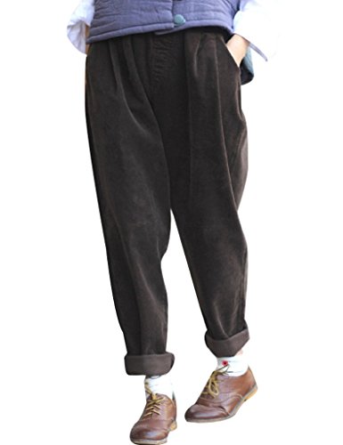 Youlee Frauen-elastische Taille Corduroy Hose mit Taschen Camel M von Youlee
