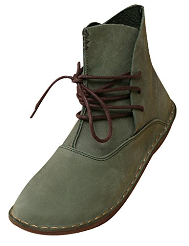 Youlee Frauen handgefertigt Round Toe Lederstiefel Lace-up-Stiefel Grün EU 40/CH 41 von Youlee