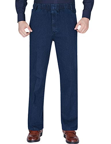 Youlee Herren Elastische Taille Gerade Hosen Jeans Deep Blue L von Youlee