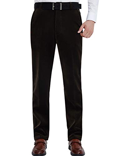 Youlee Herren High Rise Cord Baumwollhose Gerade Hose mit Taschen Coffee W 30 / L 29 von Youlee