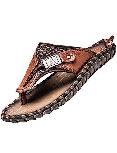 Youlee Herren Sommer Strandschuhe Flip Flops Leder Zehentrenner Sandalen Brown EU 40 von Youlee